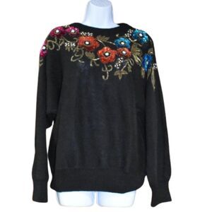 JJ Fargo Vintage Floral Embroidered Sequin Knit Sweater Women’s Size Medium
